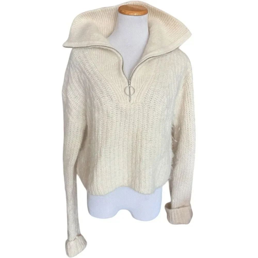 Womens H&MāWarm Ivory Alpaca Blend Quarter Zip Pullover Sweater - Sz S